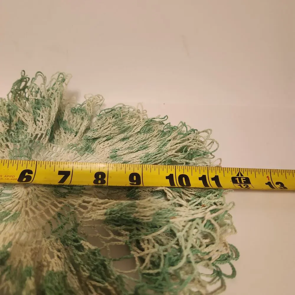 Vintage green & White Handmade Ruffled Doily